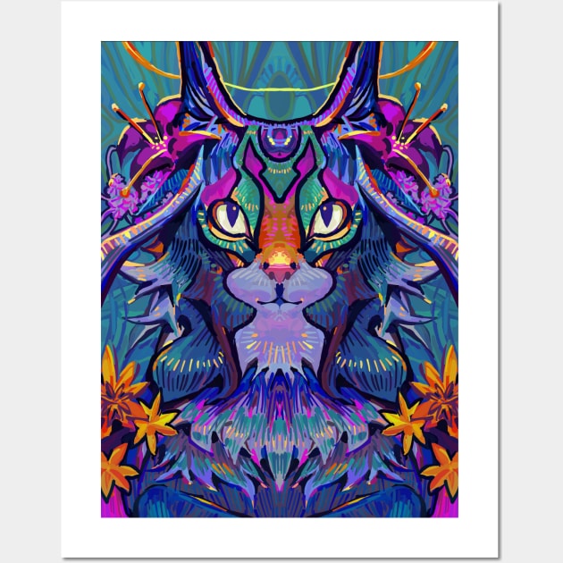 Psychadelic Trippy Cat Wall Art by banditotees